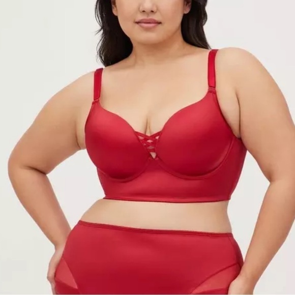 NWT Torrid Push Up Plunge Longline Bra Red Shine 40DD - Picture 1 of 5
